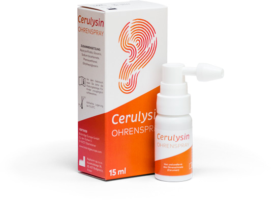 Cerulysin Ohrenspray löst und entfernt das Ohrenschmalz (Cerumen) und beugt bei regelmäßiger Anwendung einer Verstopfung des Ohres vor