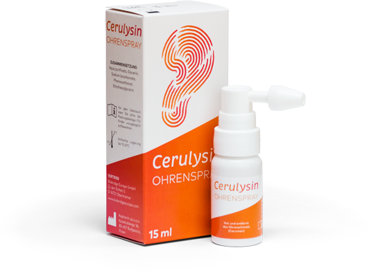 Cerulysin Ohrenspray löst und entfernt das Ohrenschmalz (Cerumen) und beugt bei regelmäßiger Anwendung einer Verstopfung des Ohres vor
